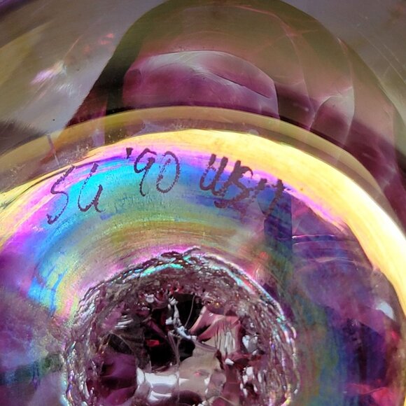 Handcrafted Glass Paperweight With Purple Pink Swirl Design Artist Signed - Picture 6 of 6